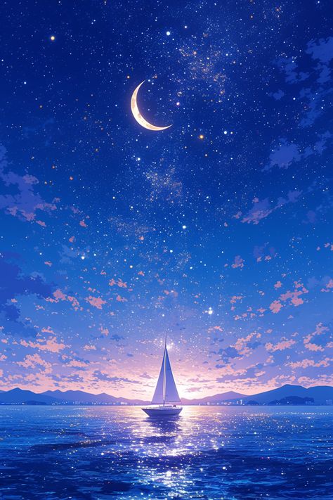 AI-generated Illustration by tarotaro - Pixiv 3524455  AI generated Illustration stars #ai  #wallpaper   #illustration  #background  #aiillustration  #scenery  #nightview Ships In The Night, Illustration Stars, Night Sky Aesthetic, Aquatic Art, Fantastic Wallpapers, Wall Street Art, Wallpaper Illustration, Dreamy Artwork, Drawing Wallpaper