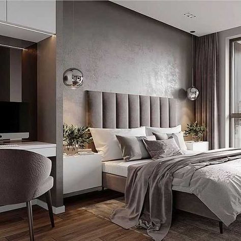 Soft Headboard, Minimalist Bedroom Decor, Luxury Bedroom Furniture, Design Bed, Luxury Bedroom Design, Grey Wall, Luxury Bedroom Master, Bedroom Bed Design, Wall Texture