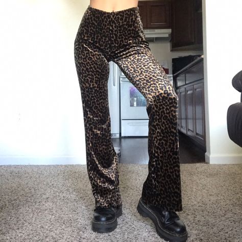 Dourbesty Grunge Sexy Leopard Flare Pants Women Velour Bottoms Y2k Vintage Trousers Fashion High Waist Slim Capris Streetwear|Pants & Capris| - AliExpress Tumblr, Leopard Flares, Velvet Flare Pants, High Waist Trousers, Velvet Flares, Vintage Trousers, Trouser Outfits, Pants Brown, Flare Leg Pants