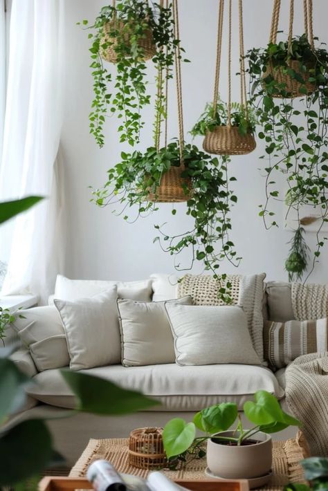 Décorez votre maison avec des plantes suspendues Bar To Hang Plants, Arranging Indoor Plants Living Rooms, Corner Hanging Plant Living Rooms, Hanging Plant In Kitchen, Plants In Dining Room Corner, Hanging Plants Corner, Corner Hanging Plant, Plants In Corner Of Living Room, Hanging Plant Ideas Indoor