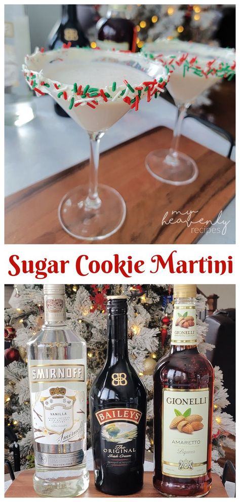 sugar cookie martini Sugar Cookie Cocktail, Sugar Cookie Martini Recipe, Easy Martini, Vanilla Vodka Drinks, Easy Christmas Cocktail, Sugar Cookie Martini, Smirnoff Drinks, Mistletoe Martini, Chocolate Martinis