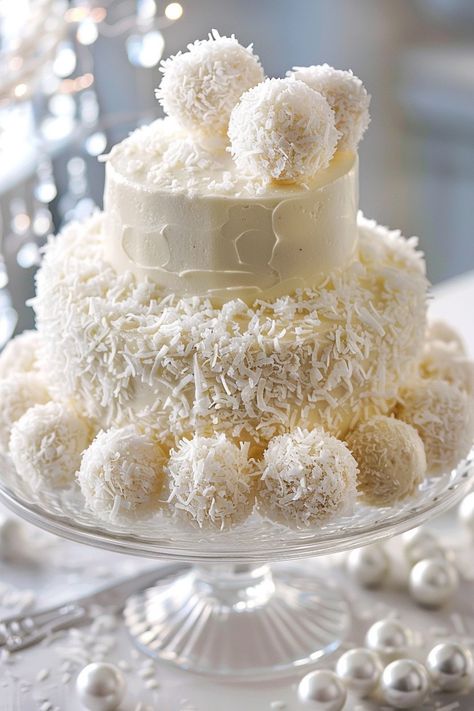 Almond & Coconut Delight: A Decadent Raffaello Birthday Cake Raffaello Balls, Cake Two Tier, Raffaello Cake, Coconut Delight, Elegant Cakes, Birthday Treats, Shredded Coconut, Baking Tips, Cafe Food