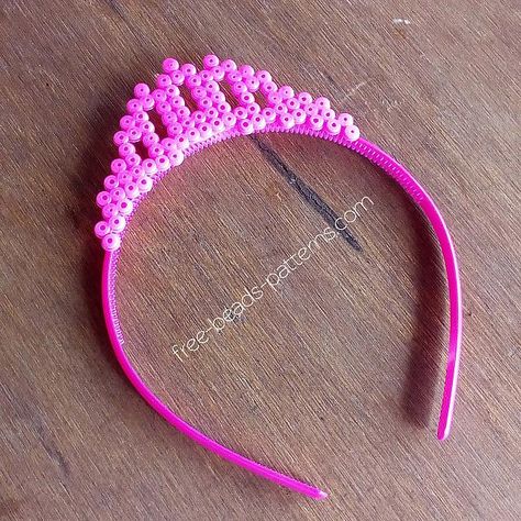 Perler beads headband Princess Crown work photo by Bill              	 - free perler beads patterns fuse beads Hama Beads Beads Headband, Bead Headband, Hama Art, Beads Patterns, Hama Beads Design, Beads Designs, Beading Crafts, Beading Patterns Free, Melty Beads