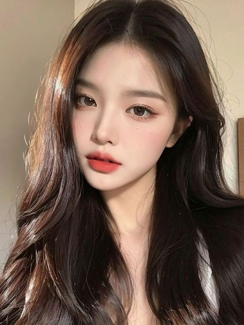 winter Korean makeup: soft nude coral Douyin Hairstyles, Makeup Ala Korea, Ulzzang Aesthetic, Makeup Douyin, V Shape Face, Korean Makeup Look, Winter Hair Color, Chic Hairstyles, Winter Hairstyles