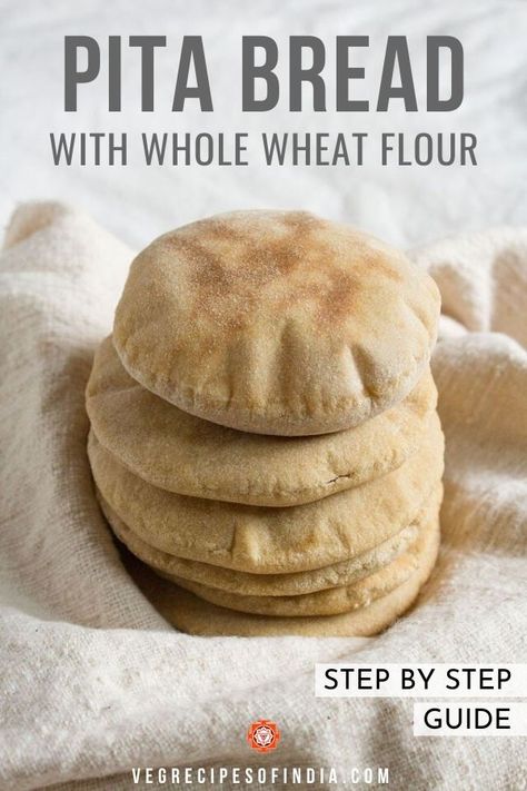 Pitta Bread Recipe, Whole Wheat Pita Bread, Homemade Pita Bread, Homemade Pita, Pita Bread Recipe, Pitta Bread, Whole Wheat Pita, Mediterranean Dishes, Mediterranean Food