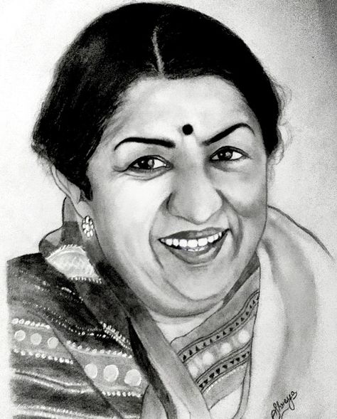 Lata Mangeshkar Drawing, Lata Mangeshkar Portrait, Celebrity Portraits Drawing Sketch, Lata Mangeshkar Sketch, Indian Celebrity Portraits Drawing, Indian Celebrity Drawings, Bollywood Sketch, Human Face Sketch, Celebrity Sketches