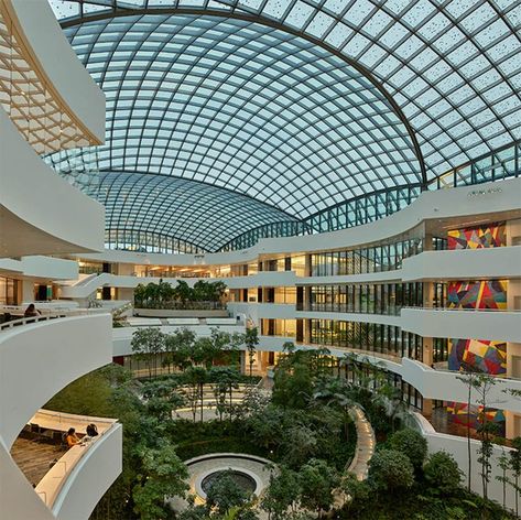 Atrium at the Albert Einstein Education and Research Center Urban Oasis Architecture, Future School Design Architecture, Education Center Architecture, Pragmatic Utopia, Atrium Building, Residency Medical, Moshe Safdie, Atrium Design, Education City