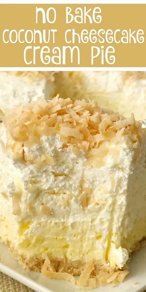 No Bake Coconut Cheesecake, Cheesecake Cream, Baking Recipes Pie, Coconut Cream Pie Recipes, Cream Cheese Pie, Coconut Cheesecake, Coconut Pudding, Coconut Desserts, Coconut Pie