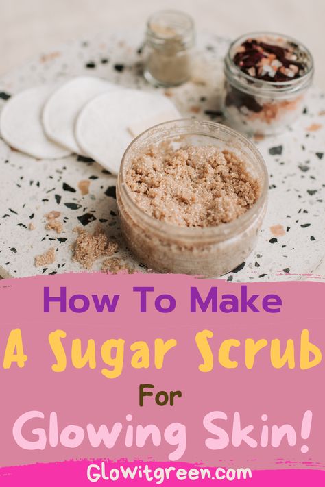 Exfoliate and glow with an easy DIY sugar scrub recipe from Glowitgreen.com! Sugar is an affordable way to effectively and gently exfoliate the face for a more radiant skin! Diy Exfoliating Face Scrub, Scrub For Glowing Skin, Diy Facial Scrub, Homemade Scrubs, Scrub Recipe Diy, Face Scrub Recipe, Exfoliating Facial Scrub, Diy Face Scrub, Exfoliating Face Scrub