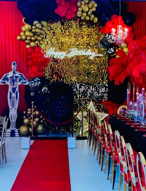 Sweet 16 Hollywood Theme Ideas, Hollywood Glam Sweet 16 Party, Hollywood Event Theme, Old Hollywood Sweet 16, Hollywood Theme Sweet 16 Party, Hollywood Quinceanera Theme, Hollywood Theme Sweet 16, Red Sweet 16 Decorations, Hollywood Red Carpet Theme