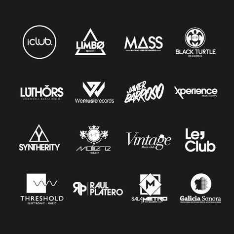 MUSIC LOGOS VOL.2 by javier gonzalez puente, via Behance  Music Club  Party | Djs  House | Electro | Dance | Comercial | Producer Dance Club Logo, Music Artist Logo, Streetwear Branding, Musician Logo, Music Logo Inspiration, Logo Dj, Record Label Logo, Music Branding, Music Logos