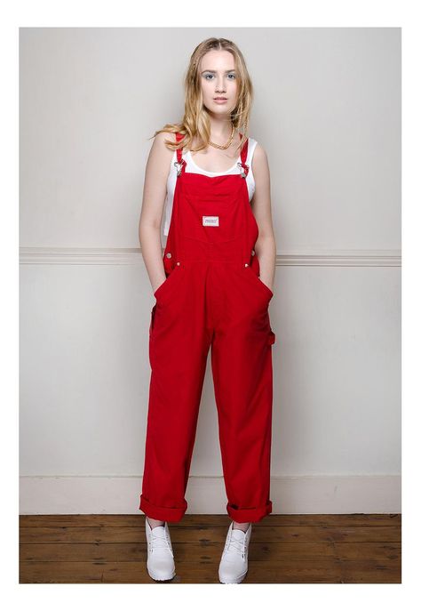 Woman in Red Dungarees Red And White Shirt, Red Overalls, Clothes Uk, No Results Found, Woman In Red, Overall Outfit, Opening A Boutique, Uk Clothing, Vintage Clothes