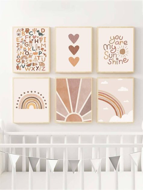 Boho Nursery Wall Art, Boho Sunshine Nursery, Nursery Rainbow Theme, Toddler Bedroom Wall, Boho Nursery Wall Decor, Baby Room Artwork, Boho Rainbow Decor, Kids Bedroom Wall Decor, Modern Nursery Art