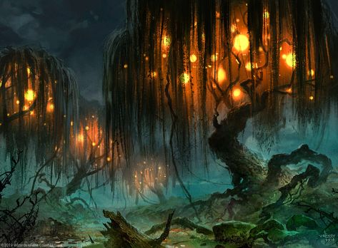 ArtStation - SWAMP, Svetlin Velinov Fey Landscape, Mtg Land Art, Magic The Gathering Artwork, Gathering Artwork, Mtg Art, Fantasy Land, Location Inspiration, Fantasy Forest, Fantasy Places