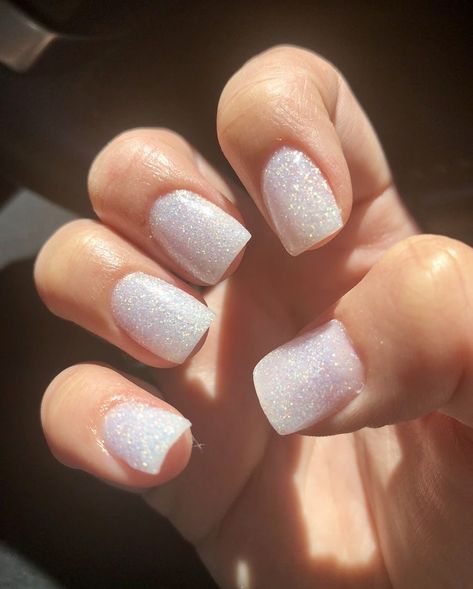 White Hoco Nails Short, Short Prom Nails Simple, Short Square Acrylic Nails Wedding, Sns Square Nails Short, Short Square Acrylic Nails White Glitter, Cute Simple Nails For Prom, White Sparkly Acrylic Nails Square, Short Square Acrylic Nails Sparkle, Nail Inspo For Homecoming