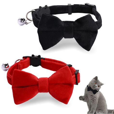 2 Pcs Velvet Cat Collar with Bell and Bowtie, Adjustable Breakaway Cat Collars Kitten Small Puppy Safety Bow Tie Solid Weddin Small Puppy, Collar With Bell, Kitten Collars, Boy Cat, Wedding Red, Cat Bow Tie, Cat Bow, Bow Collar, Bow Tie Collar