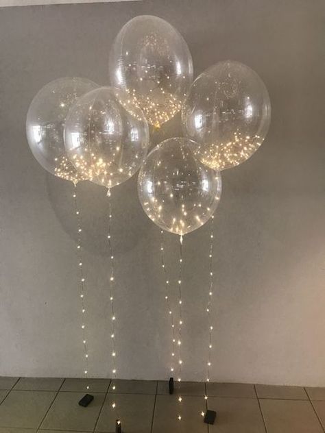 Magical fairy lights made with mini led string lights. #balloon #decoration #weddings #DIY Rustic Wedding Decorations, Clear Balloons, Golden Wedding, Wedding Balloons, Romantic Weddings, Simple Weddings, Balloon Decorations, Fairy Lights, Engagement Party