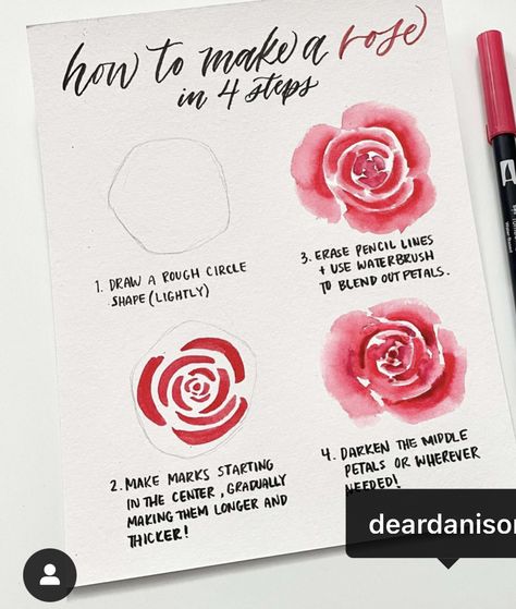 Watercolor Rose Easy, February Watercolor, Arte Aesthetic, Learn Watercolor Painting, Roses Art, Fabric Painting Techniques, Watercolor Flowers Tutorial, Learn Watercolor, Watercolor Roses