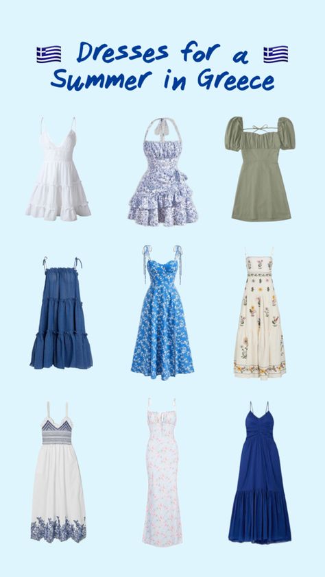 Dresses of different sizes and colors for your next Greek vacation Greece Summer Outfits, Greece Vacation Outfit, Vacation To Greece, Greece Dress, Greek Vacation, Greece Outfit, Greece Vacation, Vacation Outfit, Summer Fashion Outfits