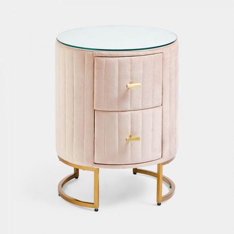 Olivia Pink Velvet Bedside Table | Bedside Tables | BTFY Pink Bedside Table, Aesthetic Bedside Table, Girl Bedside Table, Pink Bedside Tables, Olivia Pink, City Office, Makeover Bedroom, Girls Rooms, Table Bedside