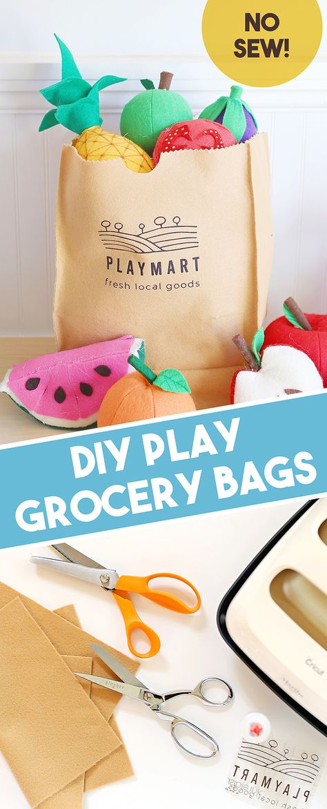 Pretend Farmers Market, Cricut Pretend Play, Felt Grocery Bag, No Sew Felt Toys, Pretend Play Food Diy, Pretend Grocery Store Diy, Toy Grocery Store, Diy Pretend Grocery Store Play Food, Diy Farmers Market Stand Kids