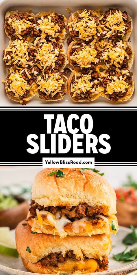 Taco Sliders Taco Sliders Hawaiian Rolls, Ground Beef And Hawaiian Rolls, Beef Subs, Walking Taco Sliders, How To Make Sliders Ground Beef, Mexican Sliders Recipes, Ground Beef Sliders Hawaiian Rolls, Beef Tinga Sliders, Dessert Sliders