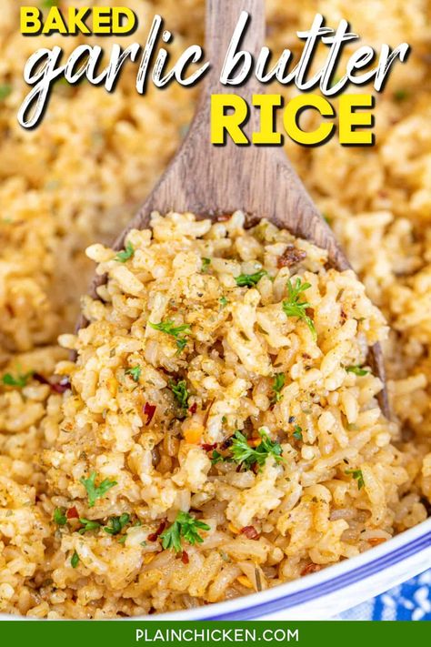 Buttered Rice Recipe, Plain Chicken Recipe, Garlic Butter Rice, Rice Dishes Recipes, Rice Side Dish Recipes, Garlic Rice, Rice Side, Rice Side Dishes, Easy Rice Recipes