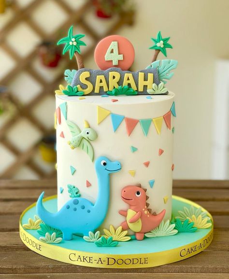 Cute Dino Cake, Dinosaur Cakes For Boys, Dino Birthday Cake, Doodle Cake, Pastry Cookies, Cake Designs For Boy, Number Birthday Cakes, Fondant Cake Tutorial, Eid Cake