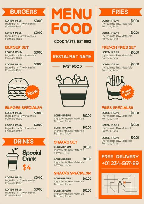 Fast Food Restaurant Retro Style Menu Template#pikbest#Templates#Others Deli Graphic Design, Fast Food Website Design, Retro Menu Design, Food Menu Design Ideas, Fast Food Menu Design, Fast Food Restaurant Design, Resturant Menu, Restaurant Menu Card, Food Website Design