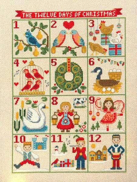 cross stitch and country crafts 1989 - Google Search Brocade Vest, Three French Hens, Christmas Cross Stitch Patterns Free, Golden Cage, Lady Dancing, Five Golden Rings, Vintage Christmas Sign, French Hens, Golden Rings