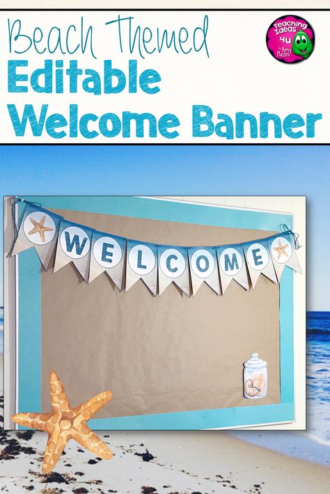 This ocean themed Welcome Banner Set can be edited to make any banner! This resource includes "welcome" in both color and black and white, as well as an editable blank card in each banner style that can be used to make other letters. The color version also has starfish banner pieces and a jar of shells for decor on a bulletin board. The labels have text boxes, so all teachers have to do is select the font and color. Ocean Theme Classroom, Classroom Organization Elementary, Library Labels, Behavior Clip Charts, Teaching Second Grade, Banner Discord, Clip Chart, Classroom Labels, Welcome Banner