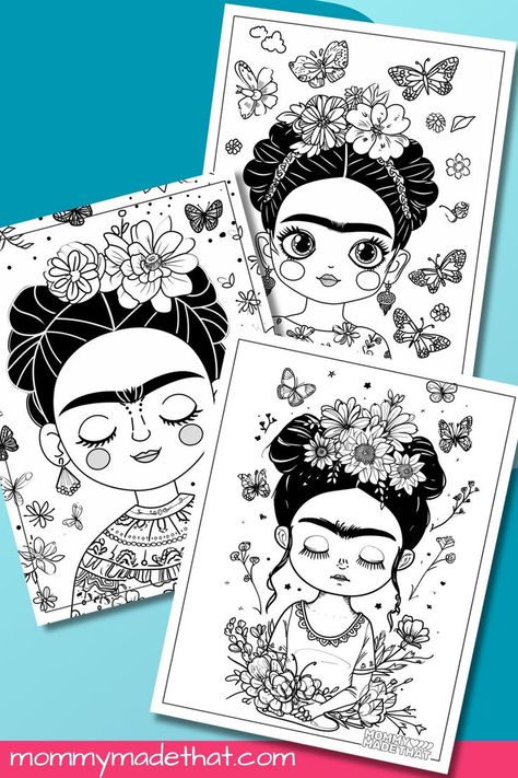 These free printable Frida Kahlo coloring pages are perfect for celebrating the Mexican artist, especially celebrating womens month or Mexican heritage month! Great coloring sheet for both kids and adults. Frida Kahlo, Mexican Heritage Month, Free Preschool Activities, Womens Month, Paper Toys Template, Mexican Heritage, Engage Kids, Printables Free Kids, Free Adult Coloring Pages