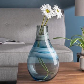 Highland Dunes Manzer Glass Bulb Table Vase | Wayfair.ca Bubble Texture, Blue Vases, Glass Vases Centerpieces, Colored Glass Vases, Bulb Vase, Blue Glass Vase, Handmade Vase, Ocean Decor, Table Vase