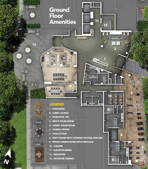 Amenities & Lifestyle - Tridel Clubhouse Floor Plan Design, Club House Design Plan, Clubhouse Design Architecture Plan, Restaurant Exterior Design, Clubhouse Design, Casa Club, Culture Center, Deck Layout, Multipurpose Hall