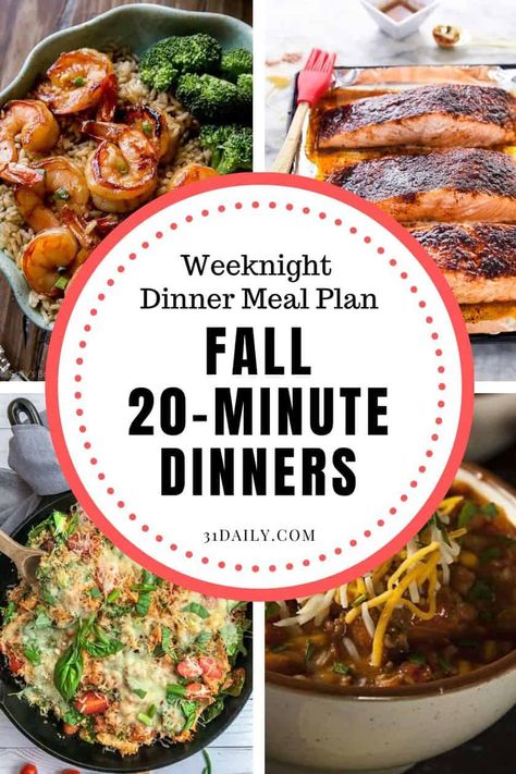 If your weeknights have become as hectic as mine, you'll love these fall-inspired 20-minute weeknight dinners. Keeping dinner healthy, easy, and satisfying! What to Cook (Oct 21-25): Fall 20 Minute Dinners | 31Daily.com #mealplan #healthymealplan #healthyweeknightdinners #healthydinners #20minutedinners #31Daily #fall 30 Minute Fall Dinners, Weeknight Fall Dinners, East Weeknight Meal, Easy Work Night Dinners Healthy, Easy Fall Weeknight Dinners Healthy, Easy Healthy Fall Dinners, Fall Easy Dinners Healthy, Healthy October Dinner Recipes, Fall Dinner For One