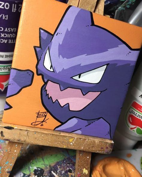 Pokemon Art Canvas, Pokemon Posca Art, Pokemon Pop Art, Gengar Painting Canvas, Painting Ideas Pokemon, Pokemon Painting Ideas, Gengar Painting, Pokémon Canvas, Pokemon Canvas Painting