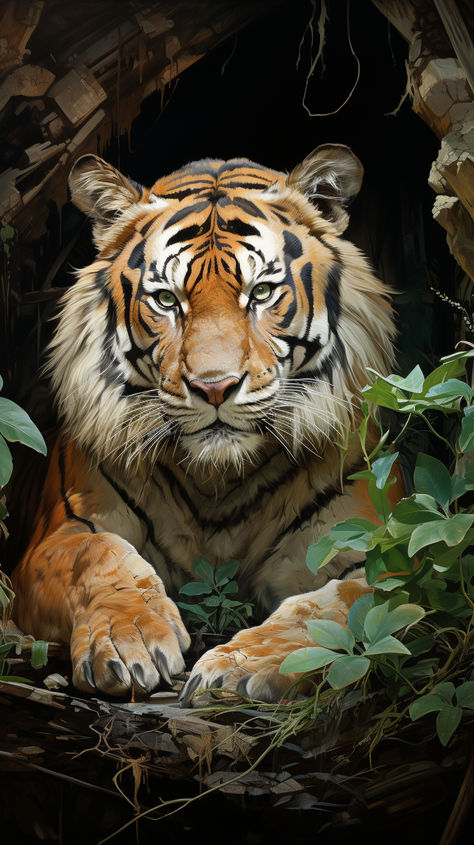 Striking drawings and paintings portraying the gaze of tigers in portraits. Tiger Drawings, Fantasy Cats, Giant Tiger, Tiger Drawing, Bull Shark, Wildest Fantasy, Majestic Creatures, Tiger Painting, Big Cats Art