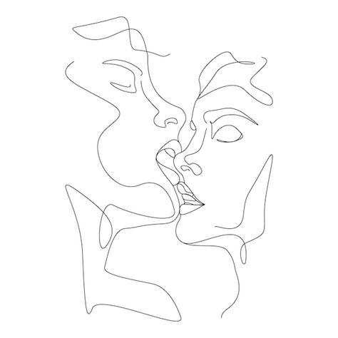 Premium Vector | One line drawing minimalist couple kissing face illustration in line art style Continuous Line Tattoo, Kissing Drawing, Minimalist Couple, Medusa Tattoo Design, Drawing Minimalist, Wire Art Sculpture, Face Illustration, Geometric Drawing, One Line Drawing