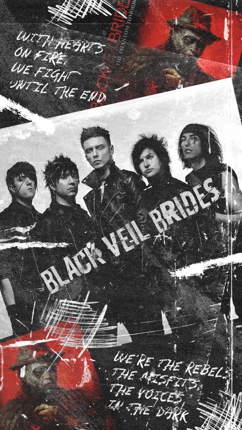 Black Veil Brides Album, Grunge Graphic Design, Phone Wallpaper Black, Bvb Wallpaper, Vail Bride, We Are The Fallen, Iphone Wallpaper Music, Black Memes, Good Charlotte