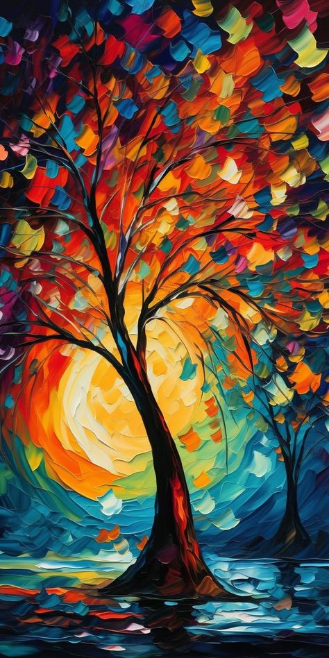 Colourful Aesthetic Wallpaper, Painting Of A Tree, Best Paintings, Colourful Aesthetic, Harmony Art, Mobile Background, Whimsical Art Paintings, Landscape Art Painting, Art Gallery Wallpaper