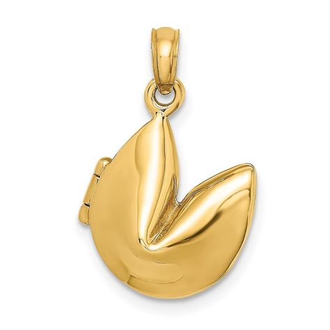 14k Yellow Gold 3 Ds Fortune Cookie Pendant Charm Necklace Food Drink Fine Jewelry For Women Gifts For Her Round Wedding Band, Solid Gold Charms, Jewelry Charms Pendants, Gold Charms, Fortune Cookie, Rose Jewelry, Gold Polish, Engraved Rings, Sterling Silver Bands