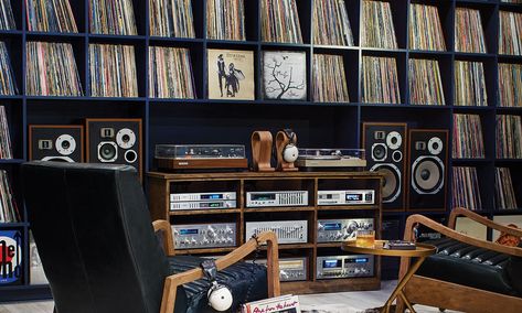 Stereo Room, Music Listening Room Vinyl Records, Dark And Cozy, The Listening Room Nashville, Hifi Room, Built In Cubbies, Going Dark, It Professional, Vinyl Room