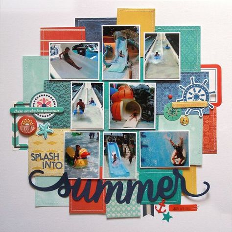 Summer Layout, Multi Photo Layouts, Summer Scrapbook Layouts, Beginner Scrapbooking, Picture Layouts, Scrapbook Layout Sketches, Summer Scrapbook, Multi Photo, Photo Layouts