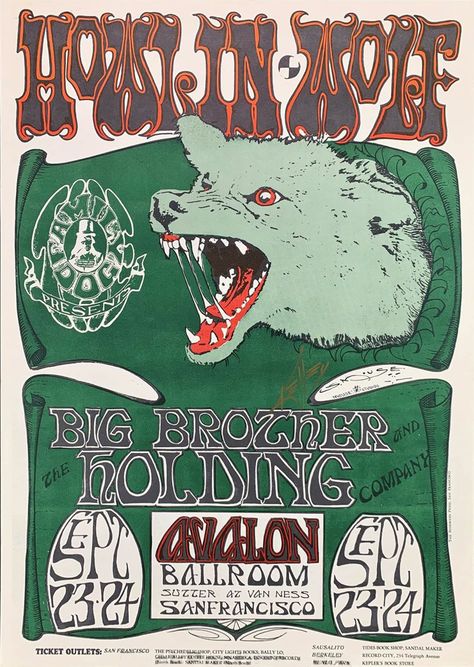 Howlin Wolf 1966 San Francisco Alton Kelley, Stanley Mouse, Hippie Posters, Howlin Wolf, Wolf Poster, Vintage Concert Posters, Wolf Photos, Holding Company, Blues Artists