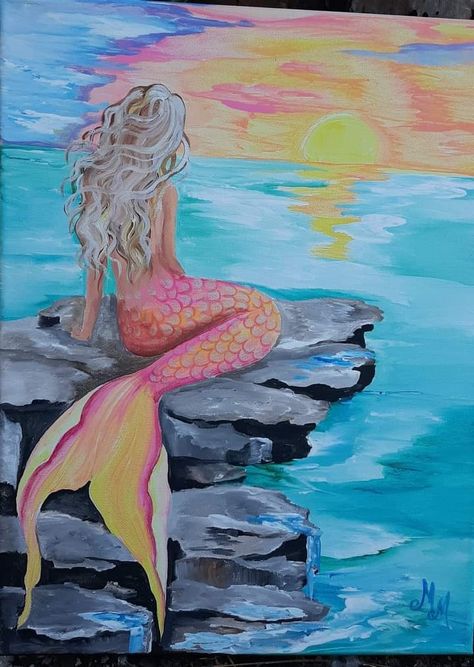 Mermaid Images Beautiful, Diy Mermaid Painting, Mermaid Artwork Drawing, Mermaid Painting Ideas, Mermaid Drawing Ideas, Paintings Of Mermaids, Mermaid Painting Easy, Mermaid Art Drawing, Mermaids Painting