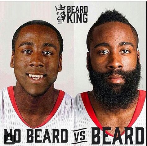 Jamea Harden beard vs no  beard Beard Vs No Beard, Sunday Meme, No Beard, Beard King, Growing Facial Hair, Thick Beard, Beard Game, Jesus Memes, Beard Conditioner