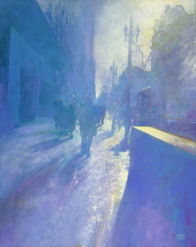 Oil Painting Japanese, Expressionism Oil Painting, City Impressionism, Impressionism Cityscape, Rescue Beauty Lounge, Light Blue Impressionism, Beauty Lounge, Winter Light, 수채화 그림