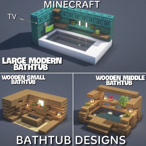 Minecraft Building Ideas Bathroom, Minecraft Hot Tub Ideas, Japanese Bathhouse Minecraft, Bathtub Minecraft, Bathhouse Minecraft, Minecraft Bathhouse, Minecraft Bath Tub, Minecraft Sauna, Minecraft Hot Tub