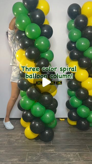 Sweet Space Events | Make a 3 color spiral balloon column with me! 🇯🇲  @markjgolding @jamaicapnp   Sweet Space Events provides full service event decora... | Instagram Balloon Arch On Backdrop Stand, Three Color Balloon Column, 3 Color Spiral Balloon Column, How To Make Spiral Balloons, How To Balloon Columns, Color Block Balloon Garland, Balloon Decorating Ideas, Elegant Balloon Arch, Balloon Arch Diy Photo Backdrops