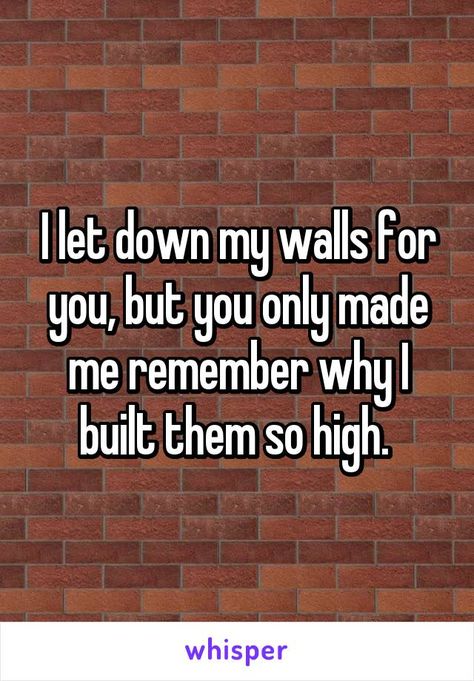 I Let My Walls Down For You, I Put Up Walls Quotes, Time To Put My Walls Back Up Quotes, Build My Walls Back Up Quotes, You Said You Would Be There For Me, Walls Are Up Quotes Heart, My Walls Are Up Quotes Relationships, Walls Built Up Quotes, I Let You In Quotes